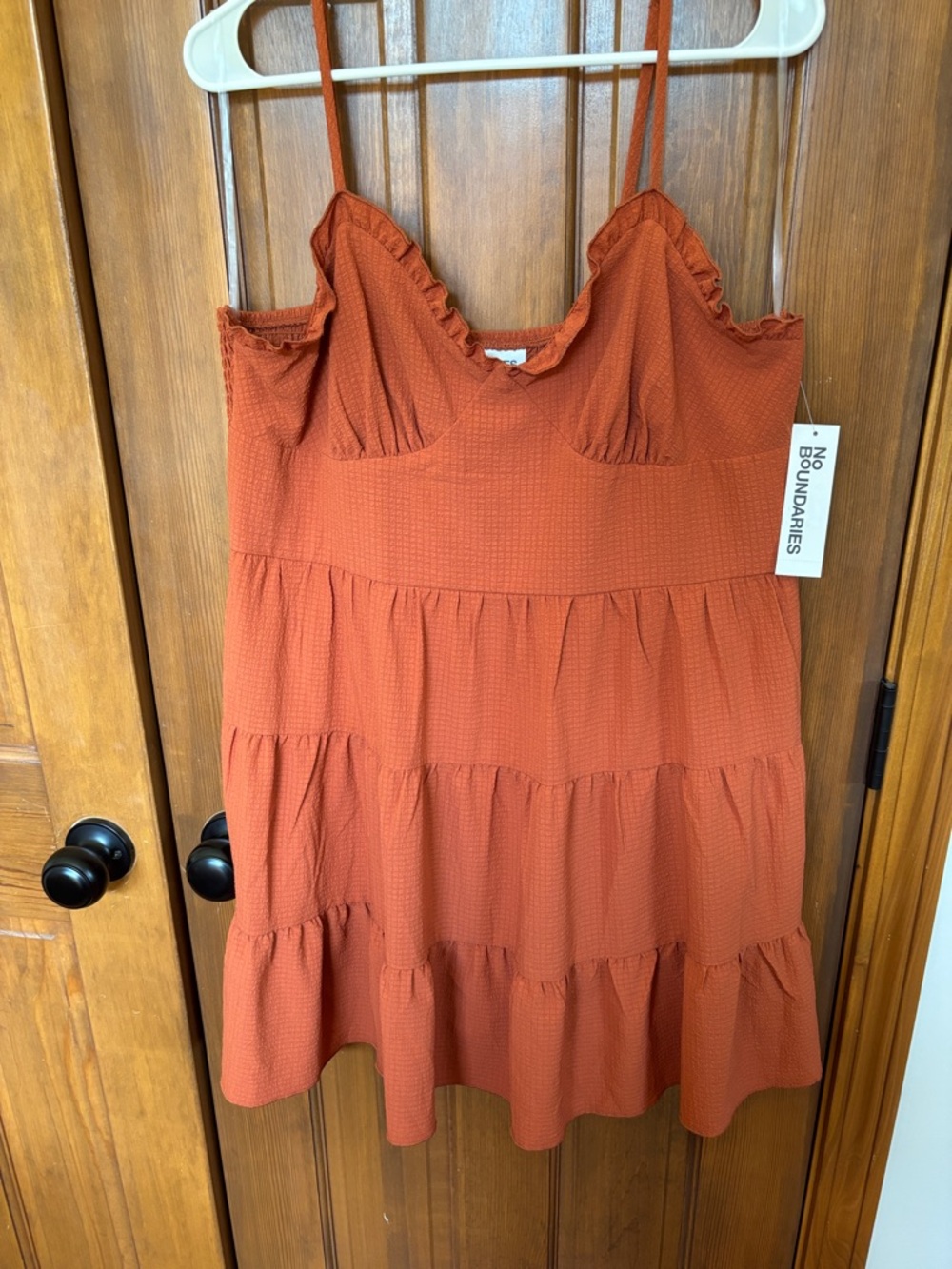 No Boundaries Tiered Bustier Ruffle Mini Sundress Rust Orange Women's Size XL